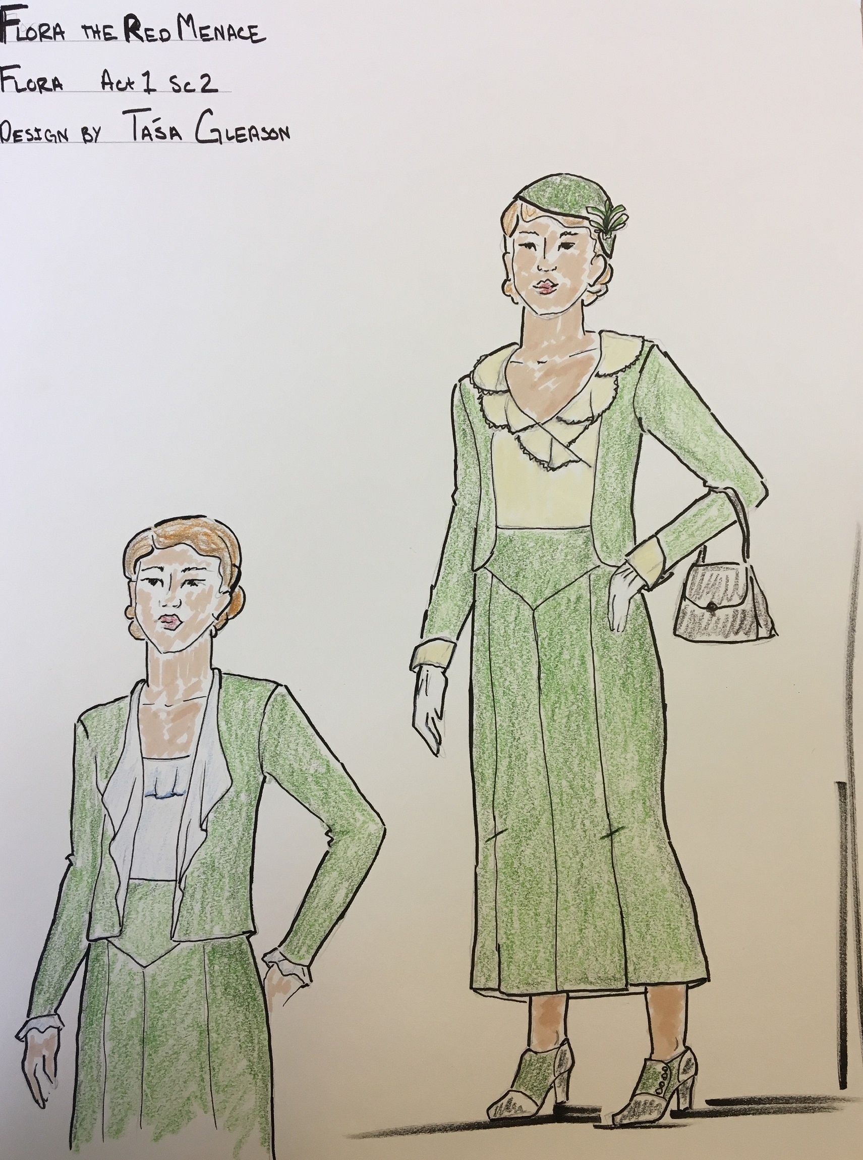 ​  Costume sketch for Flora the Red Menace by Tasa Gleason ​