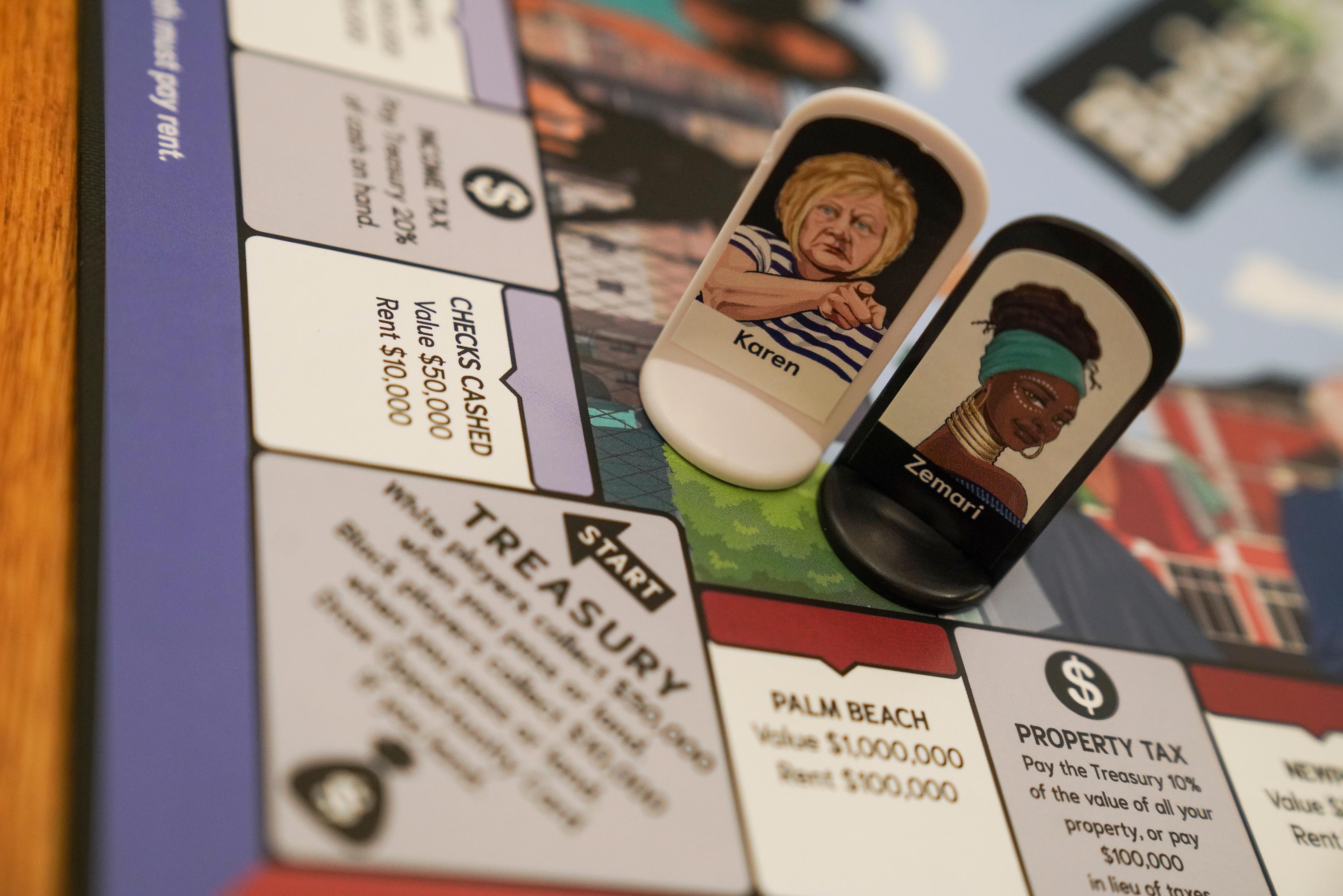 Close-up on new board game with markers for two players, one white and one black