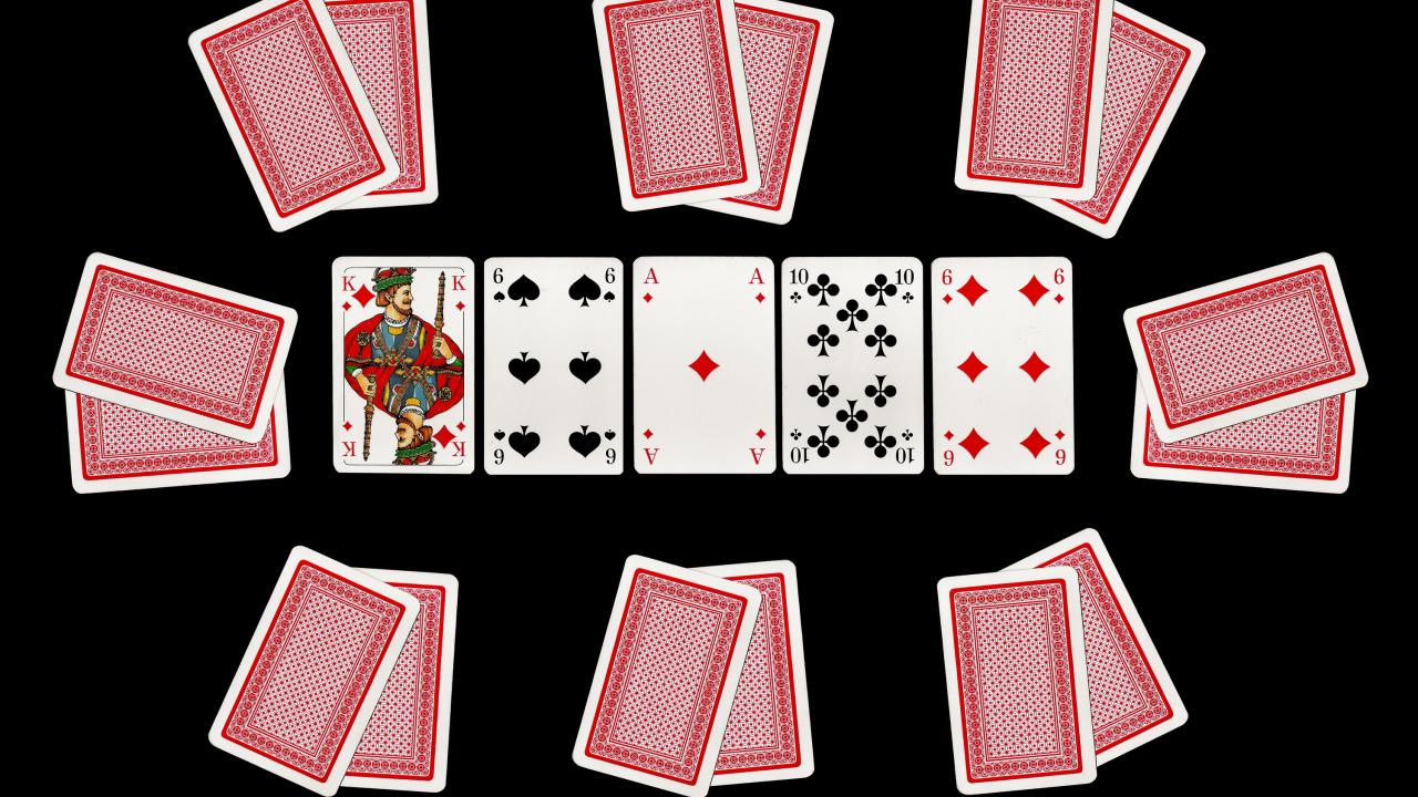 Playing cards on a table for game of Texas Hold 'em