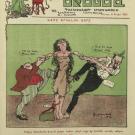 image of the cover of a newspaper showing a cartoon of a woman being pulled from two sides by men. 