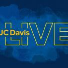 The words "UC Davis Live" on a blue watercolor background